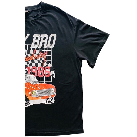 Race Car Speedway 1986 “Hey Bro” Graphic Black ROMWE T-Shirt Men’s Size Medium - Picture 10 of 11